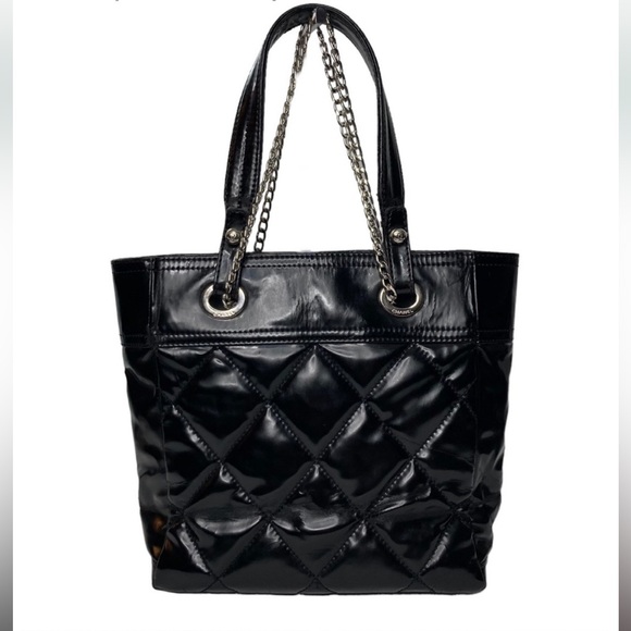 Chanel Biarritz Black Patent
Leather Quilted Bucket Tote Bag - Picture 1 of 16
